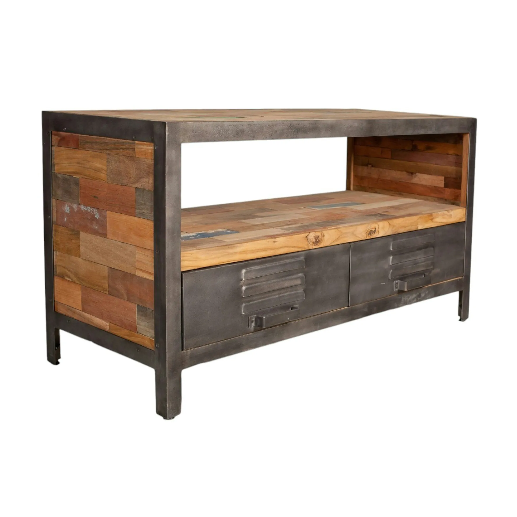 Meuble TV bois métal 2 tiroirs CARAVELLE