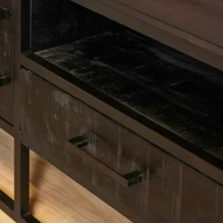 Meuble TV bois noir avec rangement 145 cm RIVANO