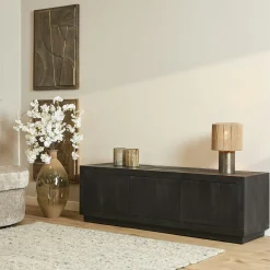 Meuble TV bois noir 3 portes MONTARO