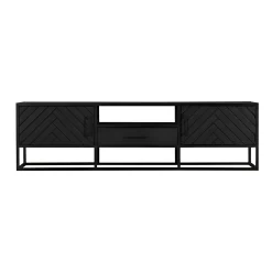 Meuble TV bois noir 2 portes motif chevron ALVERA