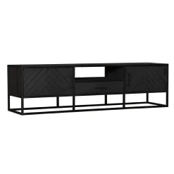 Meuble TV bois noir 2 portes motif chevron ALVERA
