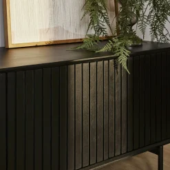 Meuble TV bois noir 4 portes rainurées 210 cm CORTINA