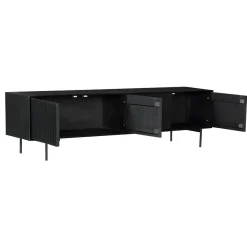 Meuble TV bois noir 4 portes rainurées 210 cm CORTINA