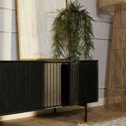 Meuble TV bois noir 4 portes rainurées 210 cm CORTINA