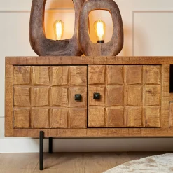 Meuble TV bois 4 portes décor damier UDA
