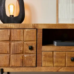 Meuble TV bois 2 portes décor damier UDA