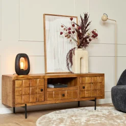 Meuble TV bois 2 portes décor damier UDA