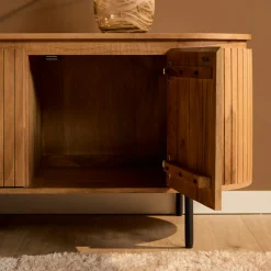 Meuble TV bois rainuré ovale 3 portes CALERO