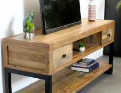 Meuble TV bois recyclé double plateau BRISBANE