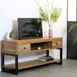 Meuble TV bois recyclé double plateau BRISBANE