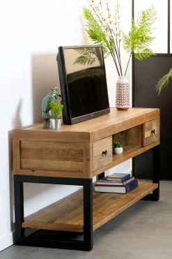 Meuble TV bois recyclé double plateau BRISBANE