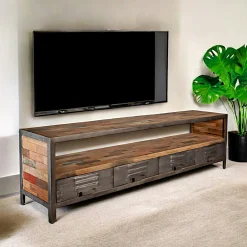 Meuble TV bois recyclé métal 4 tiroirs CARAVELLE