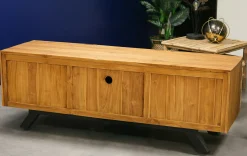 Meuble tv bois recyclé teck laque noire BARBADE