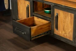 Meuble tv bois recyclé teck métal vieilli CLEVELAND
