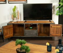 Meuble tv bois recyclé teck métal vieilli CLEVELAND