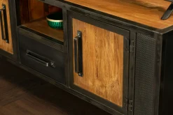 Meuble tv bois recyclé teck métal vieilli CLEVELAND