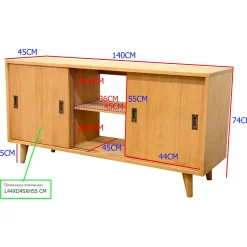 Meuble TV / Buffet Hévéa 3 portes coulissantes 140x45x74cm SIXTIES