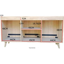 Meuble TV / Buffet Hévéa 3 portes coulissantes 140x45x74cm SIXTIES