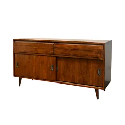Meuble TV / Buffet Hévéa 2 portes coulissantes, 2 tiroirs 140x45x74cm SIXTIES