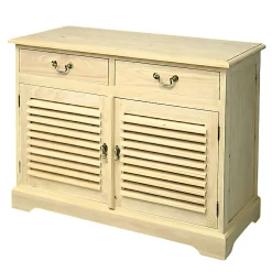Meuble TV / Buffet Hévéa 2 portes persiennes, 2 tiroirs 100x44x77cm MAORI