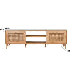 Meuble TV cannage 2 espaces rangement 2 niches MARFA