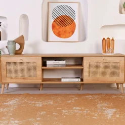 Meuble TV cannage 2 espaces rangement 2 niches MARFA
