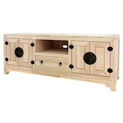 Meuble TV chinois asiatique 4 portes 1 tiroir hévéa 160cm MAORI