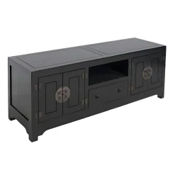 Meuble TV chinois asiatique 4 portes 1 tiroir hévéa 160cm MAORI