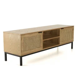 Meuble TV 147 cm 2 portes cannage rotin naturel PALMA