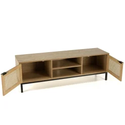 Meuble TV 147 cm 2 portes cannage rotin naturel PALMA