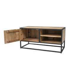 Meuble TV compact en bois clair et métal noir 1 porte RIVANO