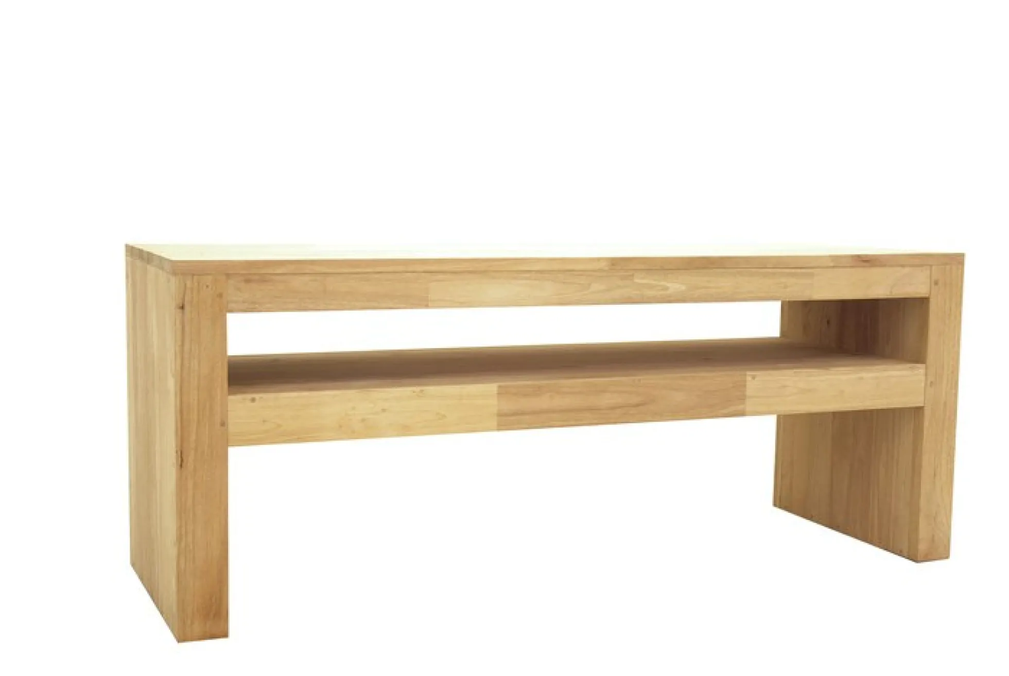 Meuble TV / Console basse Hévéa double plateaux 150x50x60cm OLGA