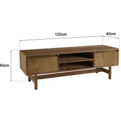 Meuble TV couleur naturelle 2 tiroirs motif arrondi 2 niches CORIA