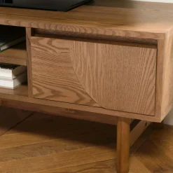 Meuble TV couleur naturelle 2 tiroirs motif arrondi 2 niches CORIA