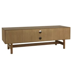 Meuble TV couleur naturelle 2 tiroirs motif arrondi 2 niches CORIA