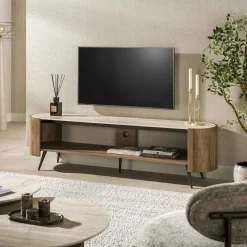 Meuble TV céramique 2 plateaux et pieds obliques ASCOLI