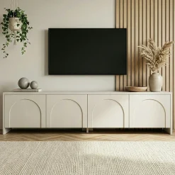 Meuble TV crème 4 portes motif arches MARFA