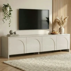 Meuble TV crème 4 portes motif arches MARFA