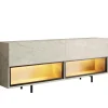 Meuble TV décor travertin 2 portes 2 niches LED AURA