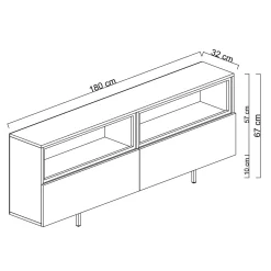 Meuble TV décor travertin 2 portes 2 niches hautes LED AURA