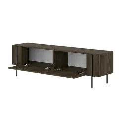 Meuble TV design effet bois foncé pieds noirs baguette JENA