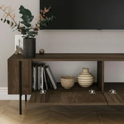Meuble TV design effet bois foncé pieds noirs baguette JENA