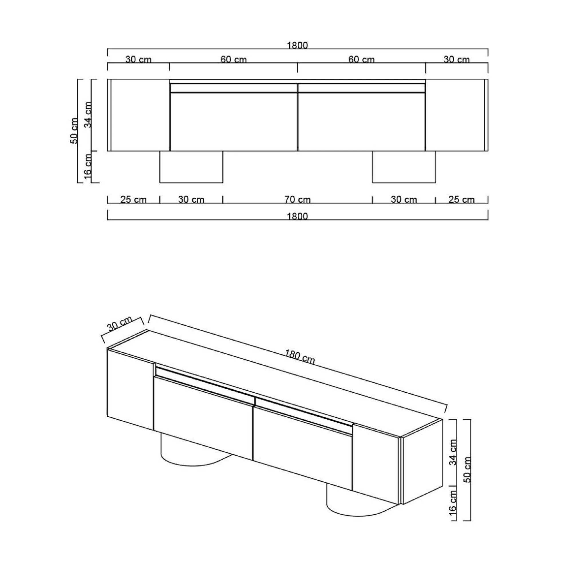 Meuble TV design effet noyer pieds cylindres noirs JENA