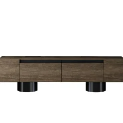 Meuble TV design effet noyer pieds cylindres noirs JENA