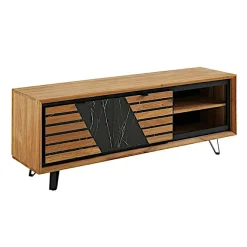 Meuble tv design en bois de chêne finition miel, 2 portes ESSEN