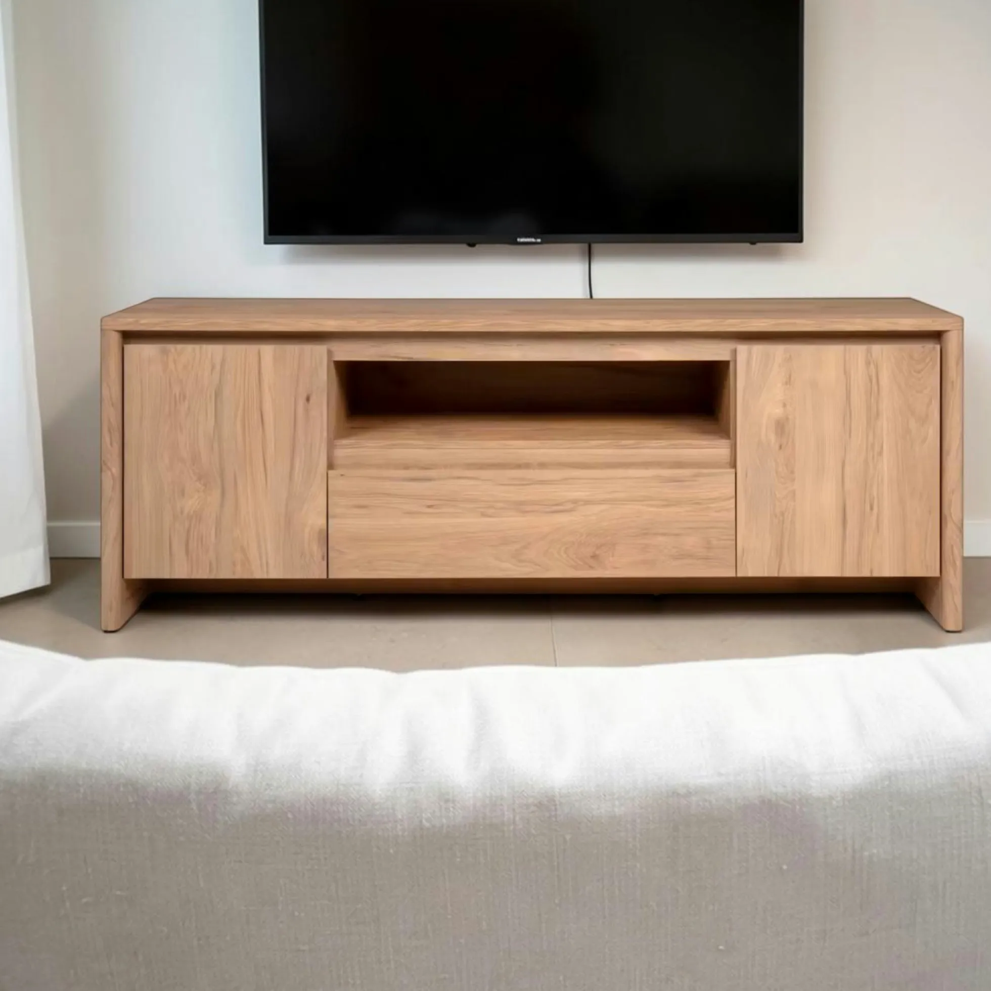 Meuble TV effet bois 2 portes 1 tiroir ALVA