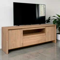 Meuble TV effet bois 2 portes 1 tiroir ALVA