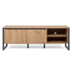 Meuble TV effet chêne 2 portes 2 niches ALVA