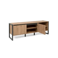 Meuble TV effet chêne 2 portes 2 niches ALVA
