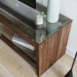 Meuble TV en bois brun et verre - 140 cm LHASA